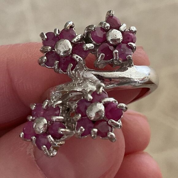 Sterling Silver 925 RUBY FLORAL RING SIZE US 7.5 - Picture 4 of 8